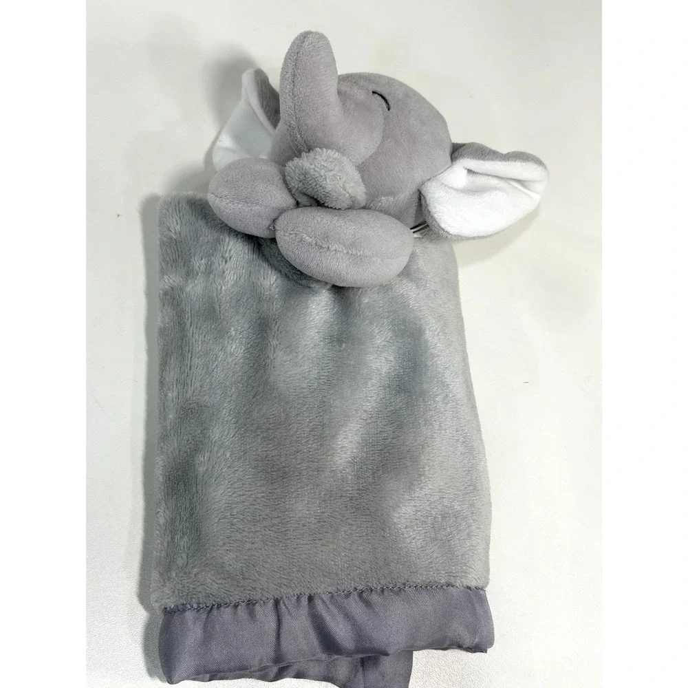 Carters Elephant Lovey Security Baby Blanket Gray White Cuddle Plush Back Up